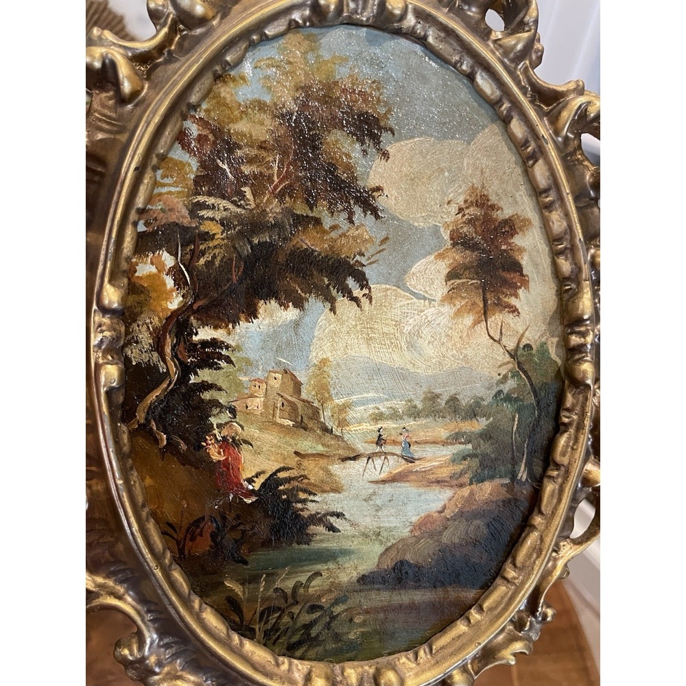 Vtg Ornate Hand Painted Oil by V. Guidotti Italian Florentine Landscape I - Picture 9 of 10